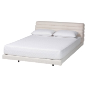 Baxton Studio Alfie Boucle Floating Bed with Channel Tufted Headboard - Low Profile Minimalist Platform Bed Frame, Cream, King